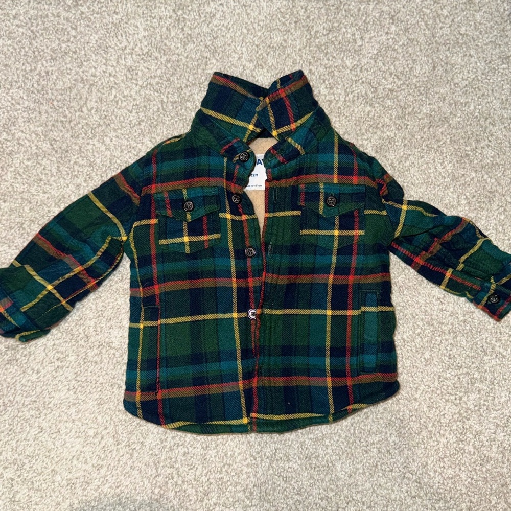 Old Navy Sherpa lined flannel jacket 6-12months